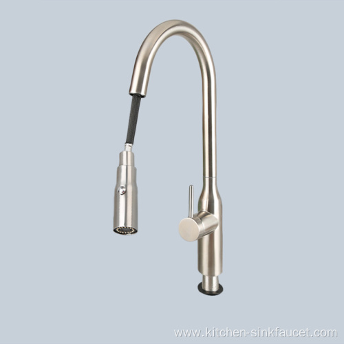 Brushed stainless steel pull faucet